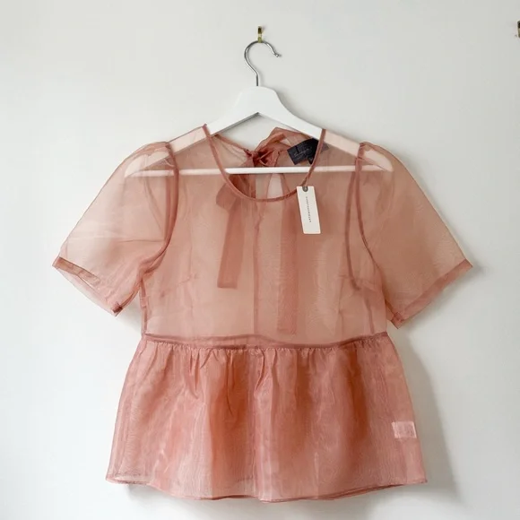 Anthropologie-SUNDAY IN BROOKLYN SHEER PEPLUM BABYDOLL TOP - NWT - Picture 1 of 3